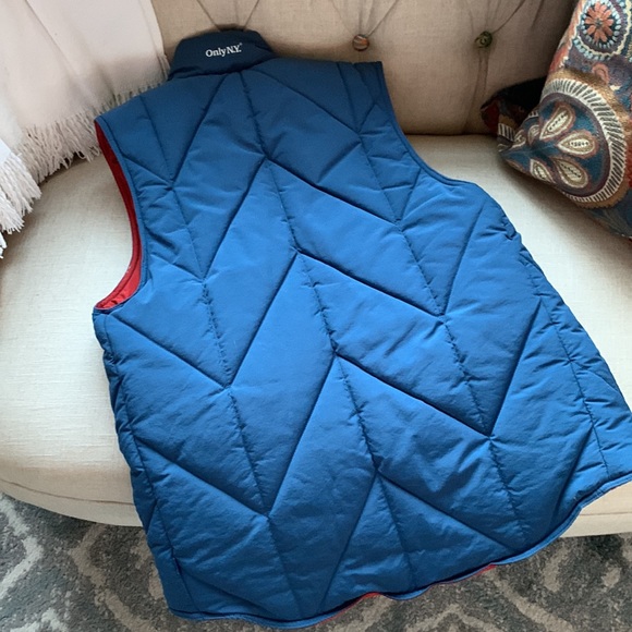 OnlyNY puffy vest: unisex Size Small; blue w/orange interior - Picture 7 of 8